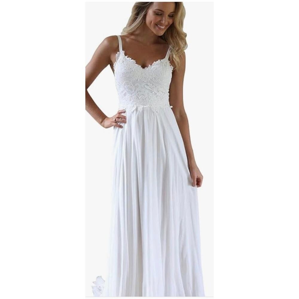 New! A&W Beach Boho Romantic Flowy Lace Bodice Beach Wedding Dress Sz 8